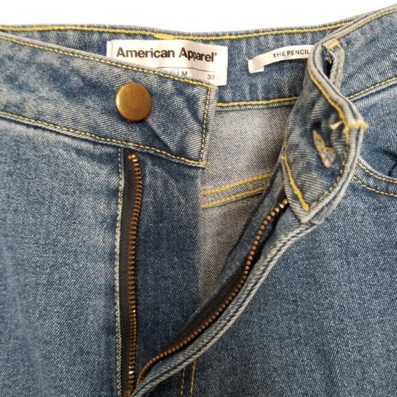 American Apparel High Waisted Tapered Jeans Medium Wash Pencil Pant 30" Inseam - Picture 7 of 9